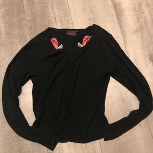 Voodoo Vixen Size Large black Cardigan with 2 roses on the back.